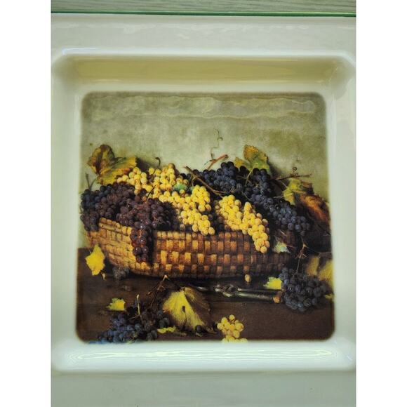 PLATE-BRUNELLI-Bread-Cheese-Square-Made in Italy-Grapes in Basket - Picture 6 of 8